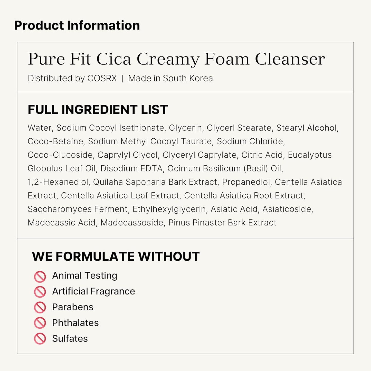 COSRX - Pure Fit Cica Creamy Foam Cleanser 150ml
