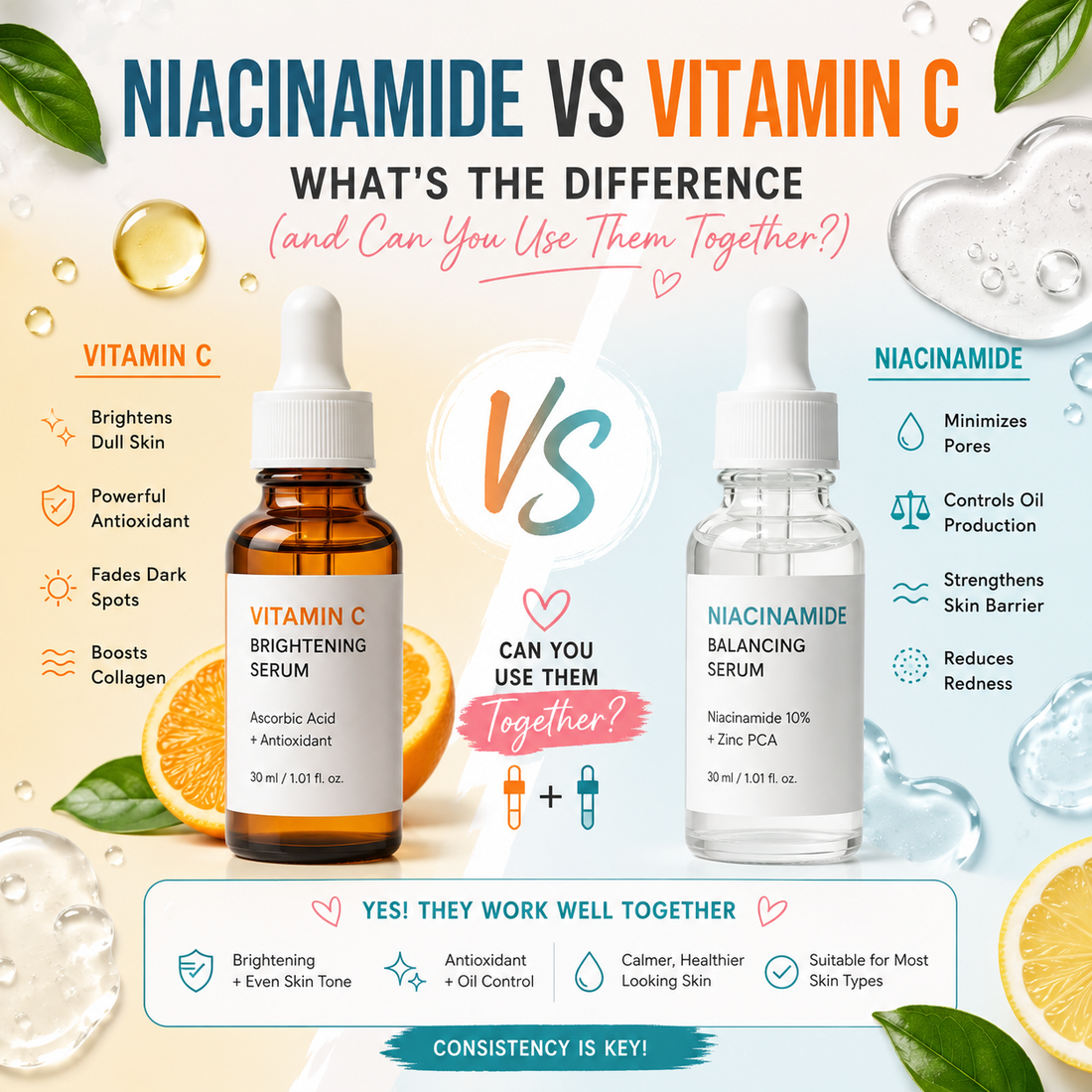 Niacinamide vs Vitamin C: What's the Difference (and Can You Use Them Together)?