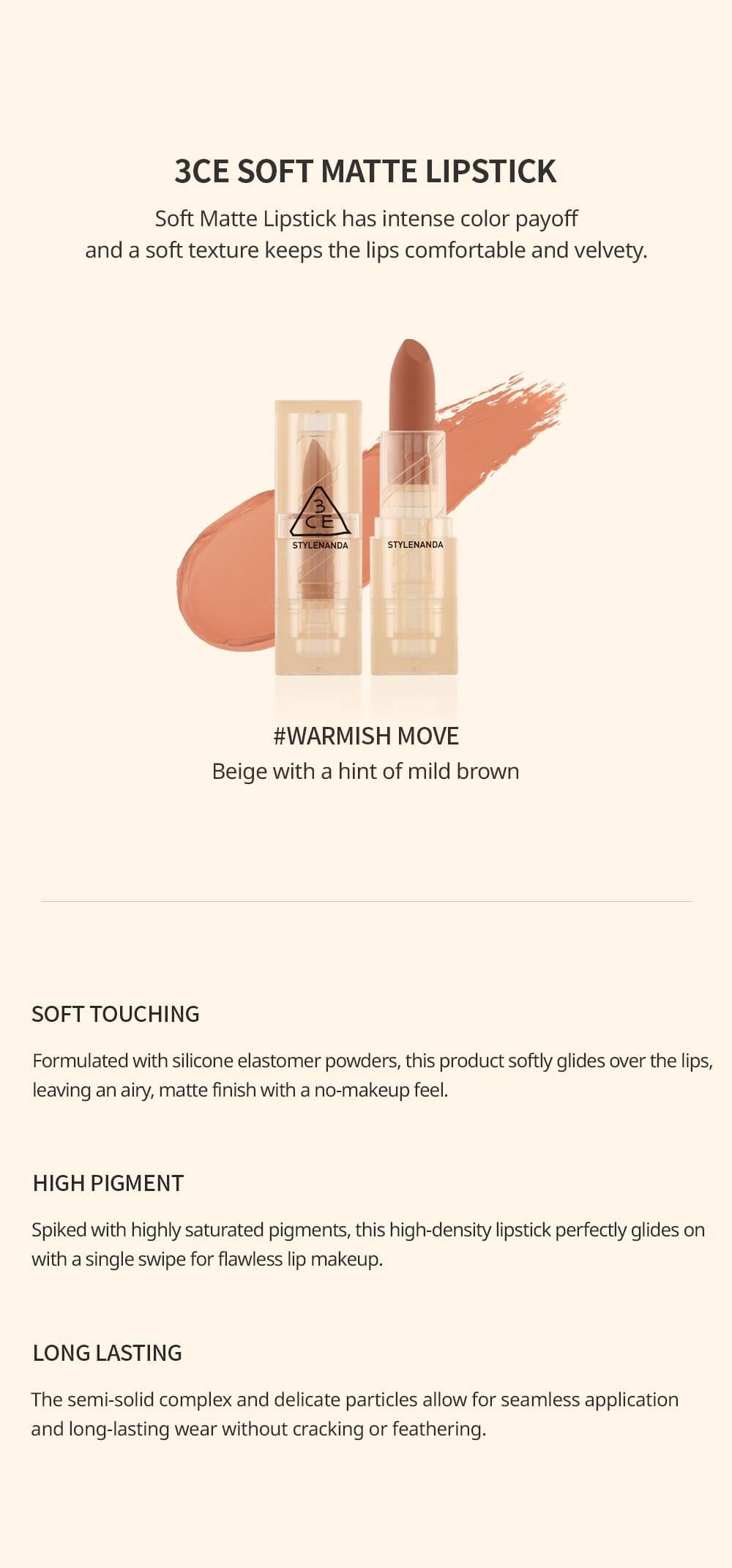 3CE - Soft Matte Lipstick 3.5g - Warmish Move