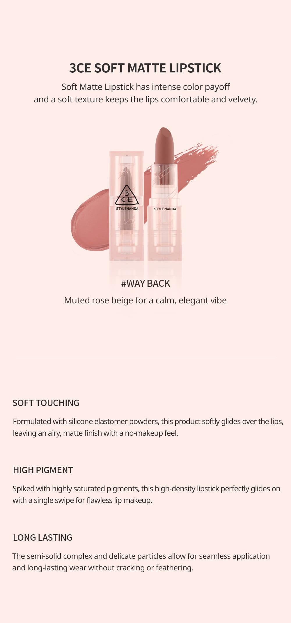 3CE - Soft Matte Lipstick 3.5g - Way Back