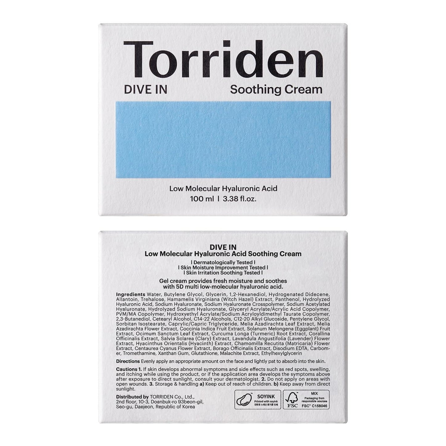 Torriden - DIVE IN Low Molecular Hyaluronic Acid Soothing Cream 100ml