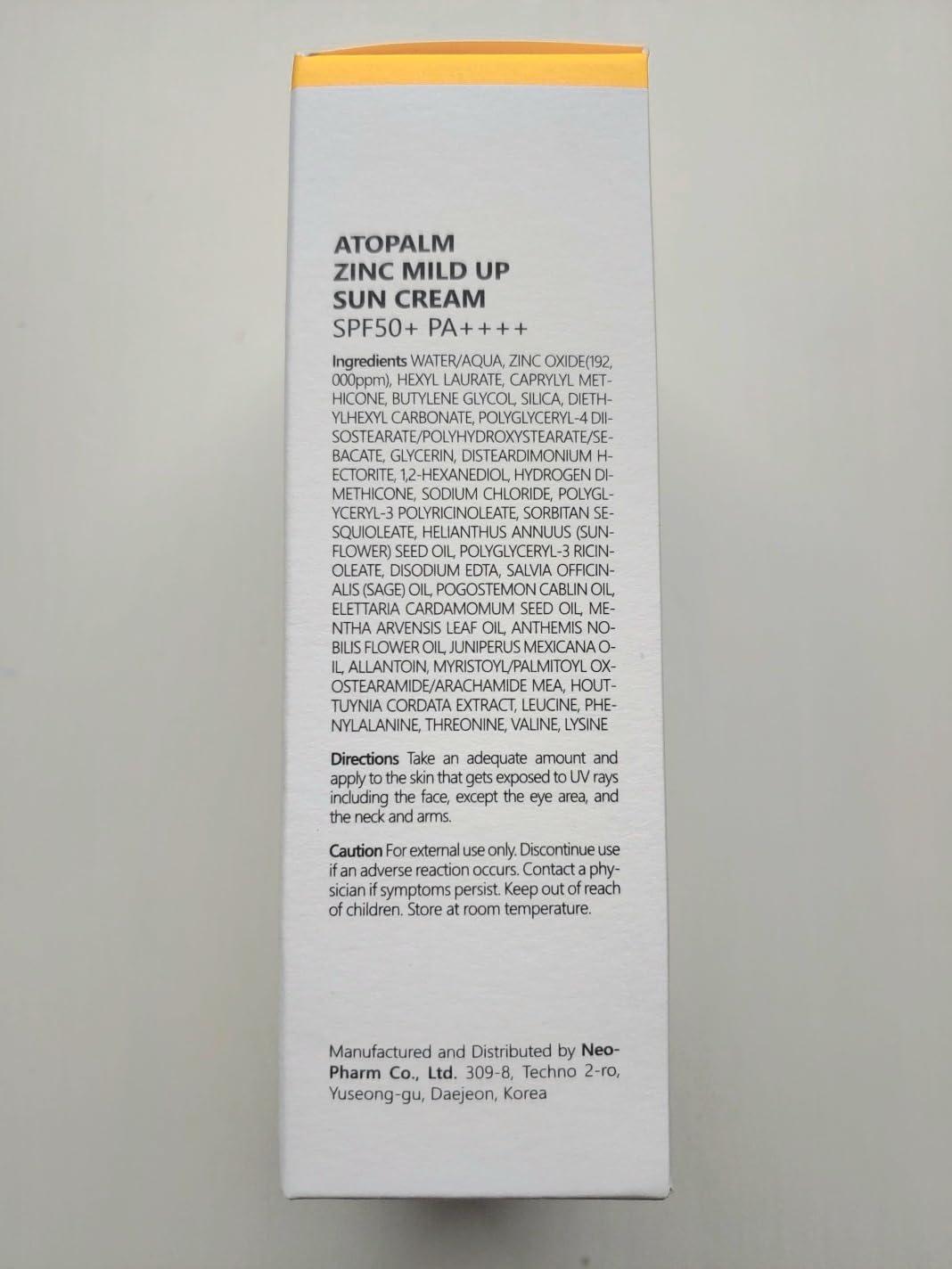 ATOPALM - Zinc Mild Up Sun Cream SPF50+ PA++++ 65g