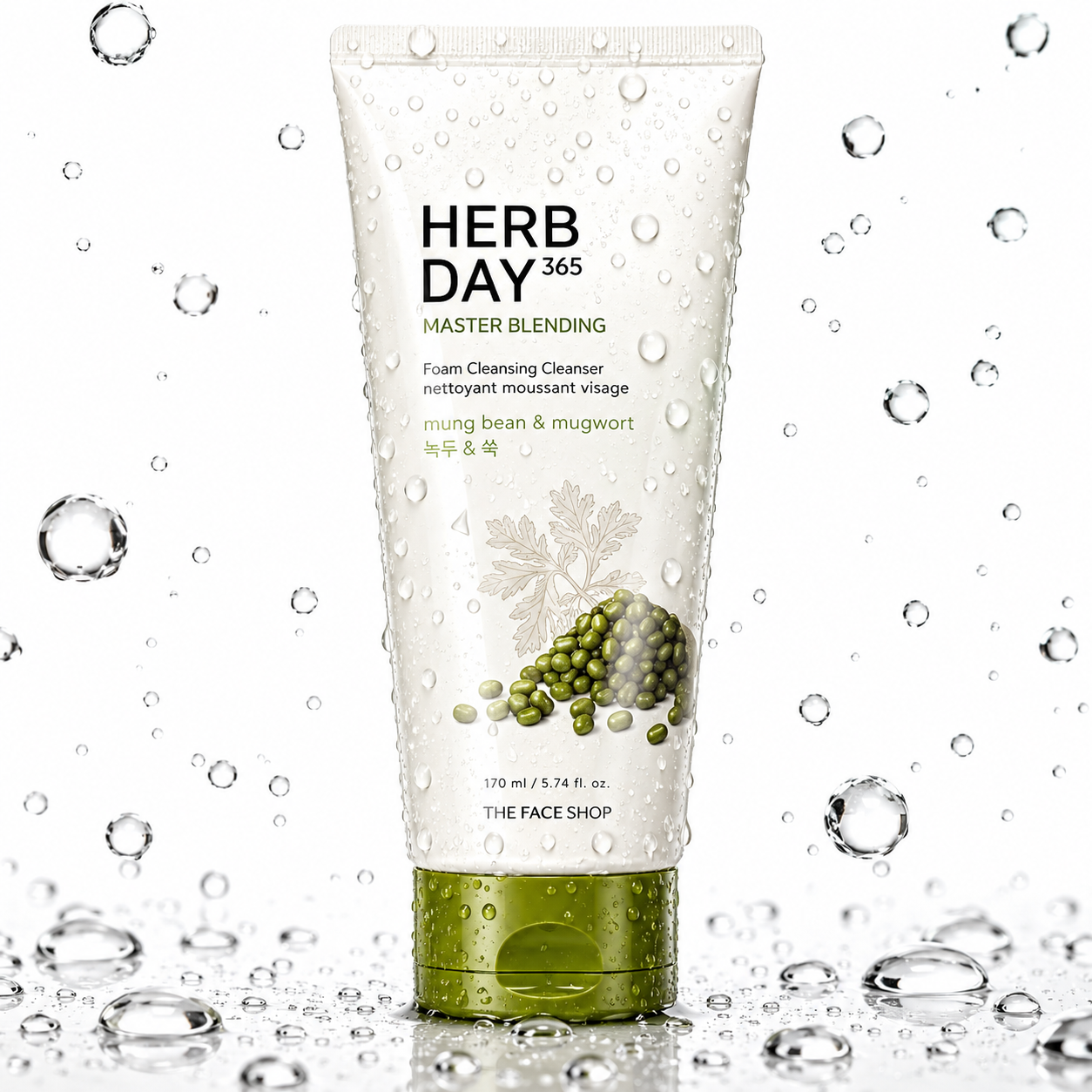 THE FACE SHOP - Herb Day 365 Cleansing Foam Mungbean & Mugwort 170ml