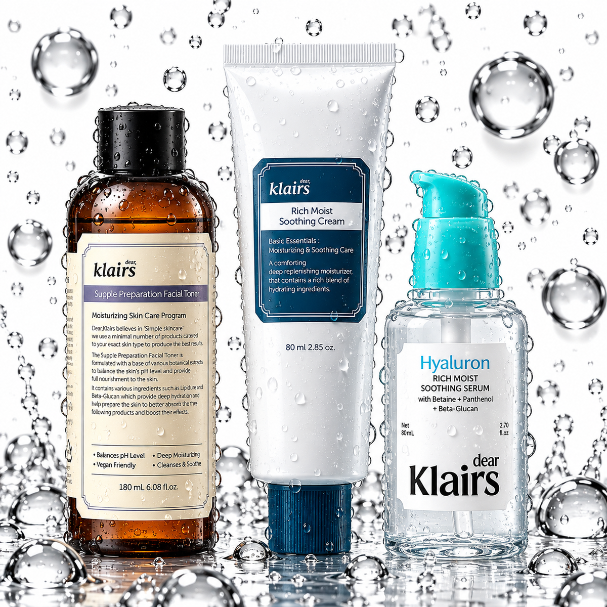 KLAIRS - Basic & Best Set (Toner 180ml + Serum 80ml + Soothing Cream 60ml)